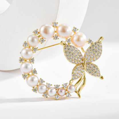 Freshwater Pearl Wreath Butterfly Brooch