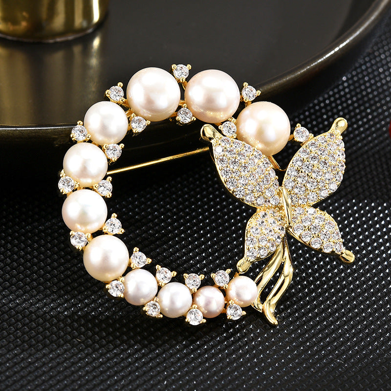 Freshwater Pearl Wreath Butterfly Brooch