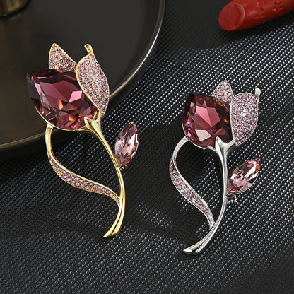 Crystal Tulip Zircon Brooch