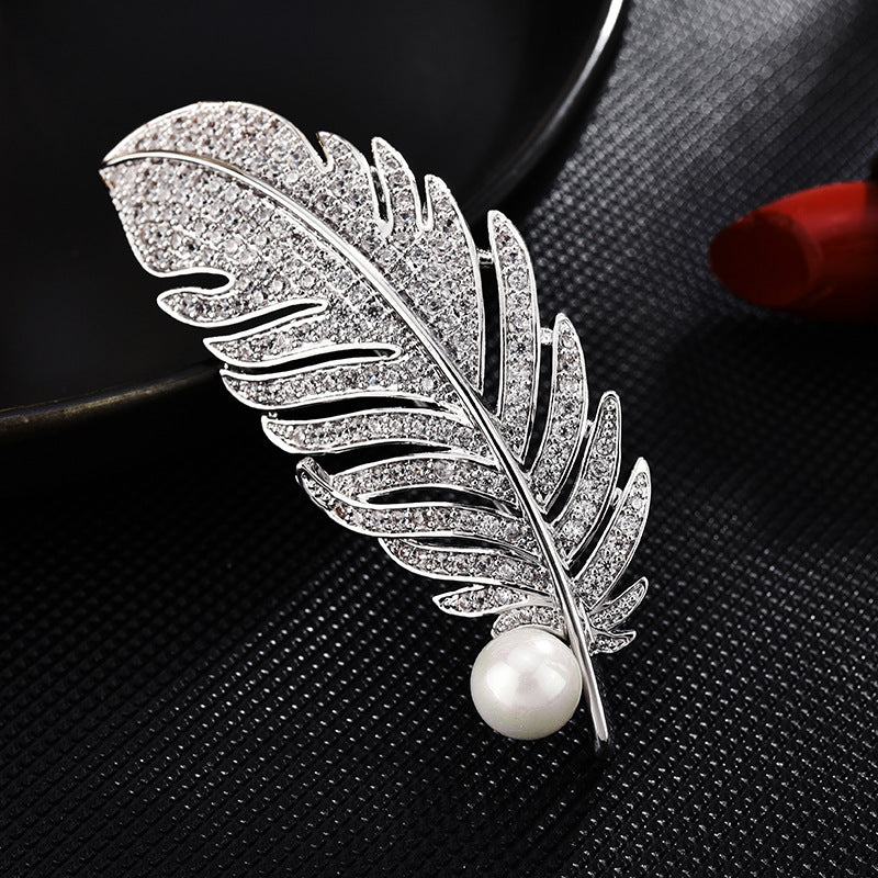 Mother-of-pearl Hollow Feather Brooch