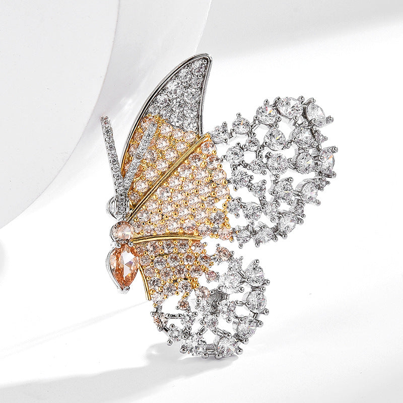 Two-tone Butterfly Zircon Brooch