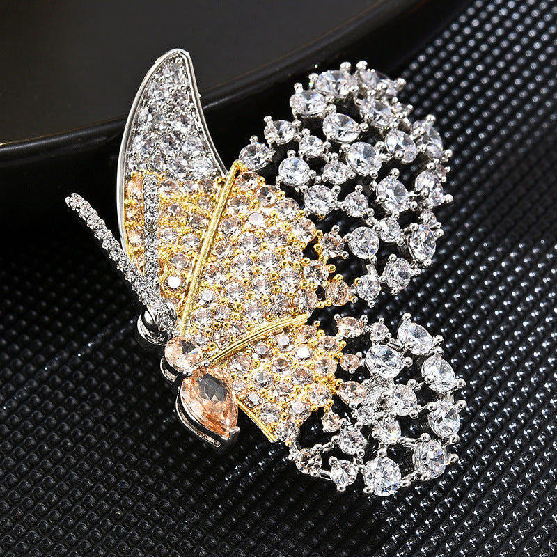 Two-tone Butterfly Zircon Brooch