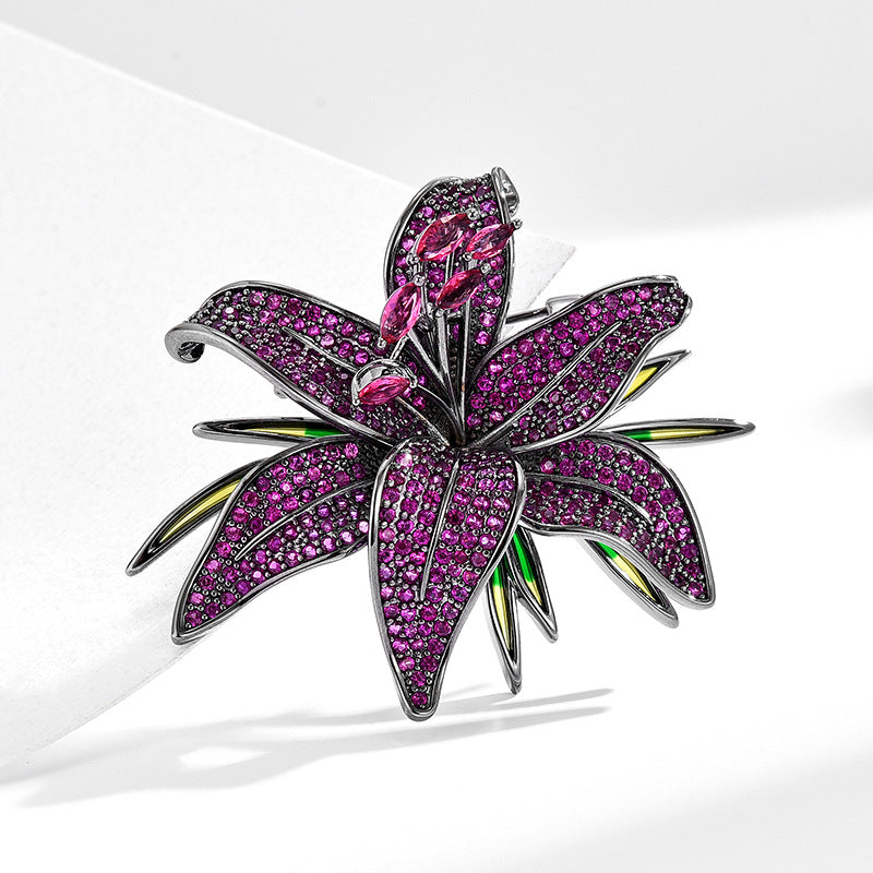 Purple Zircon Flower Brooch