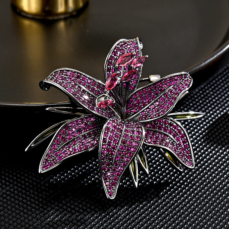 Purple Zircon Flower Brooch