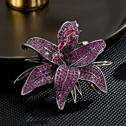 Purple Zircon Flower Brooch