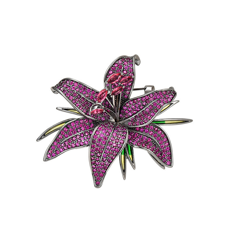 Purple Zircon Flower Brooch