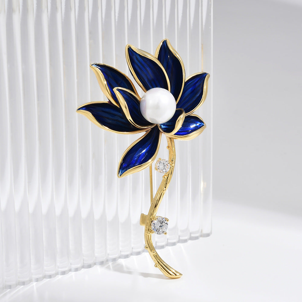 Classic Pearl Blue Lotus Brooch