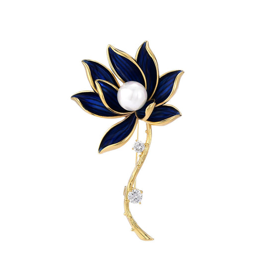 Classic Pearl Blue Lotus Brooch