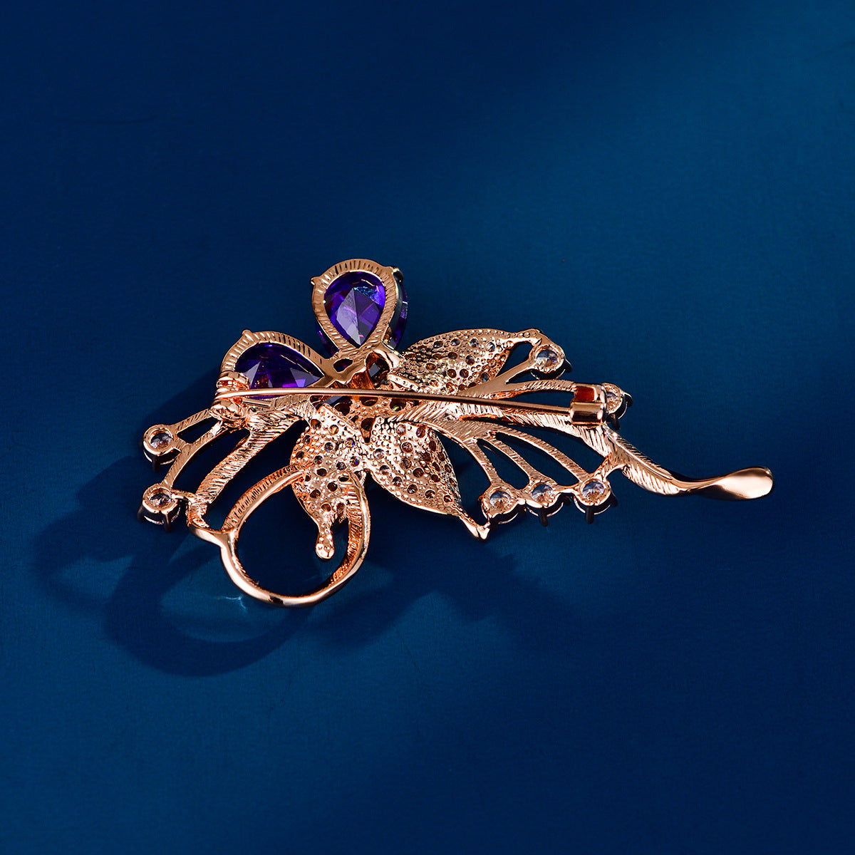 Purple crystal Zircon Flower Brooch