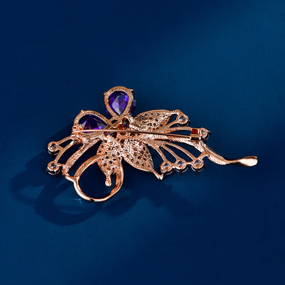 Purple crystal Zircon Flower Brooch