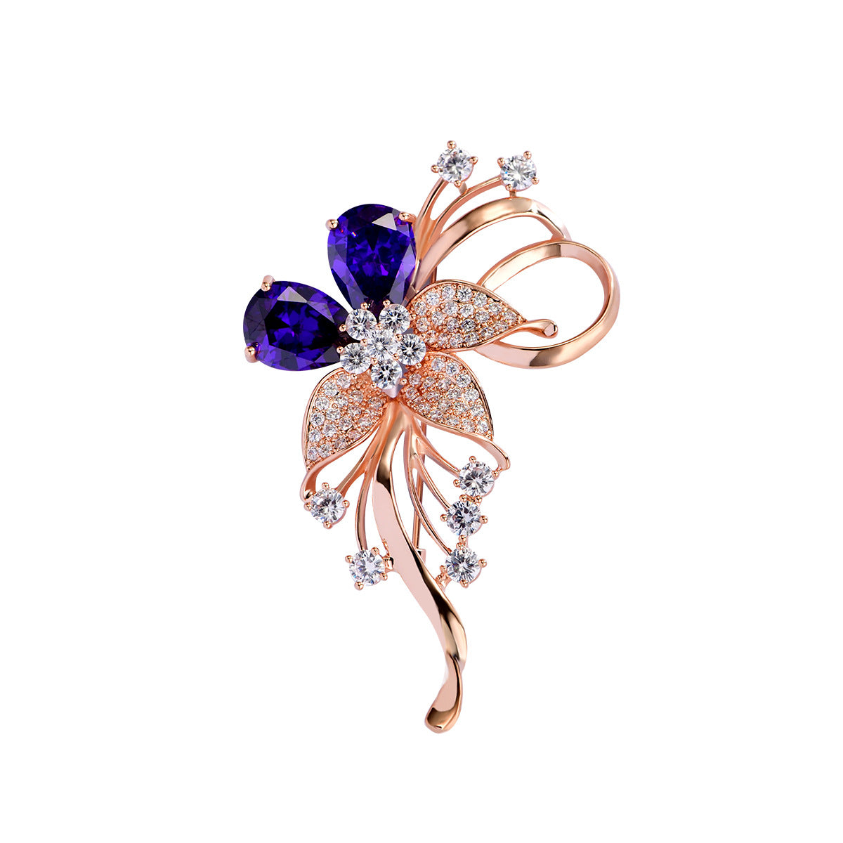 Purple crystal Zircon Flower Brooch