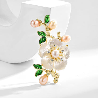 Mother-of-pearl Flower Freshwater Pearl Brooch