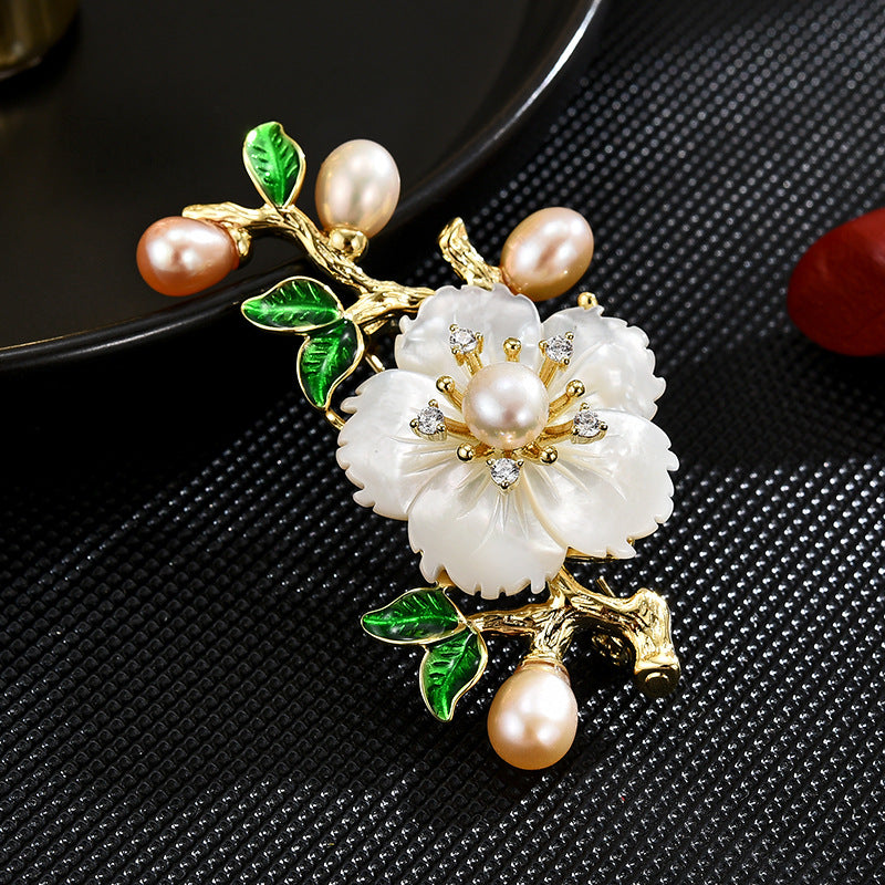 Mother-of-pearl Flower Freshwater Pearl Brooch