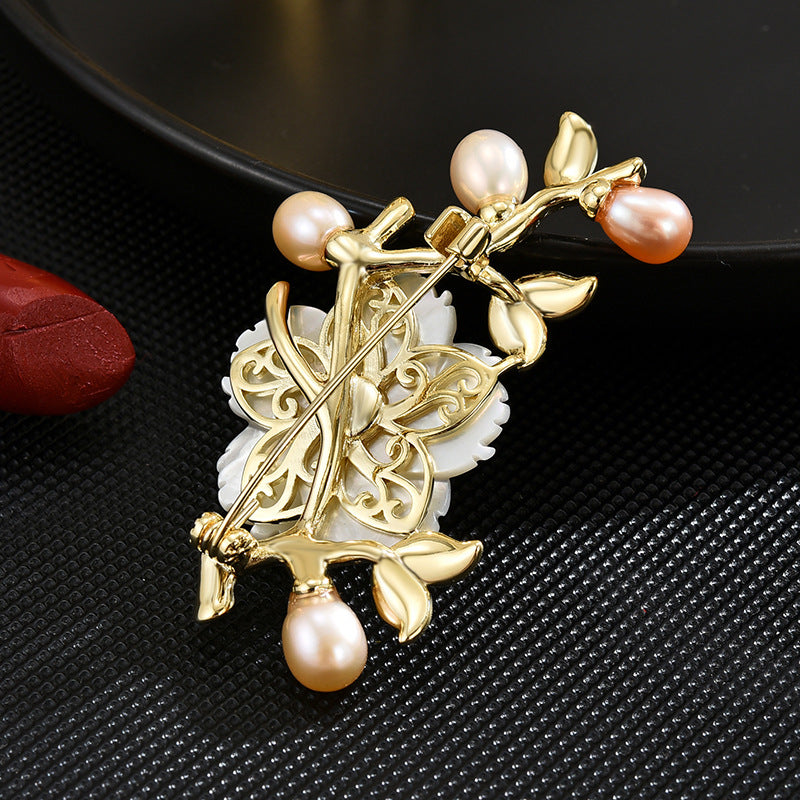 Mother-of-pearl Flower Freshwater Pearl Brooch