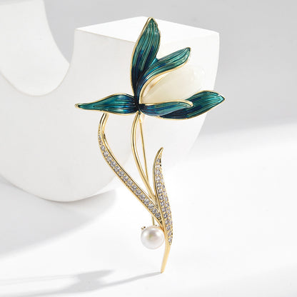 Jade and Pearl Magnolia Brooch