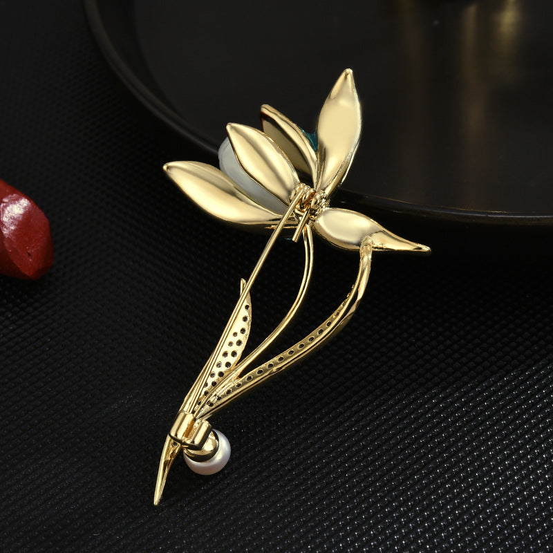 Jade and Pearl Magnolia Brooch