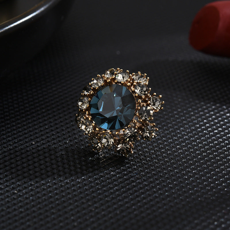 Octagonal Blue Crystal Pin