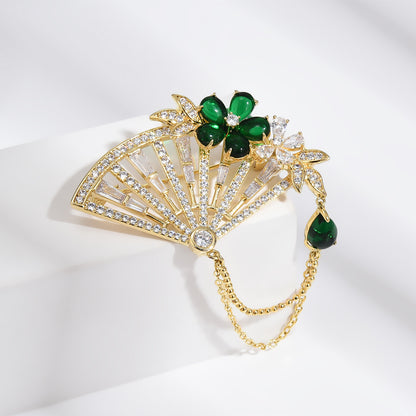 Emerald Bamboo Fan Brooch