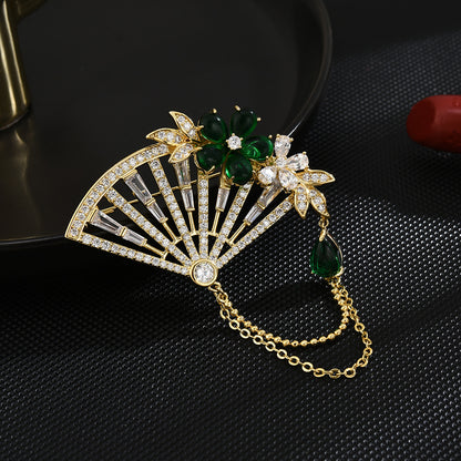 Emerald Bamboo Fan Brooch