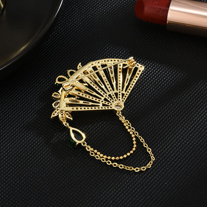 Emerald Bamboo Fan Brooch