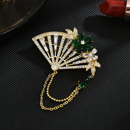 Emerald Bamboo Fan Brooch