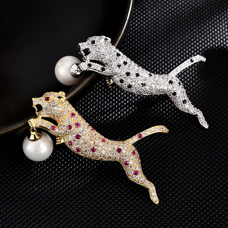 Zircon Leopard Brooch