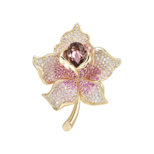 Colorful Zirconium Crystal Floral Brooch