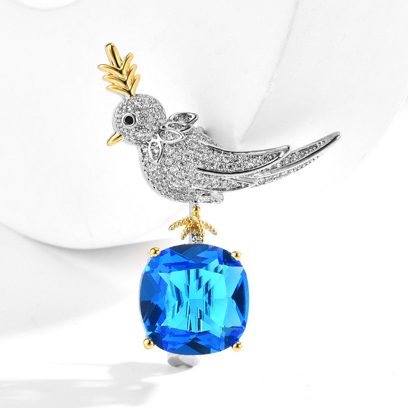 Blue Zircon Bird Brooch