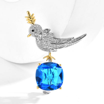 Blue Zircon Bird Brooch