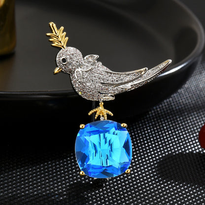 Blue Zircon Bird Brooch