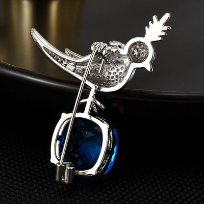 Blue Zircon Bird Brooch