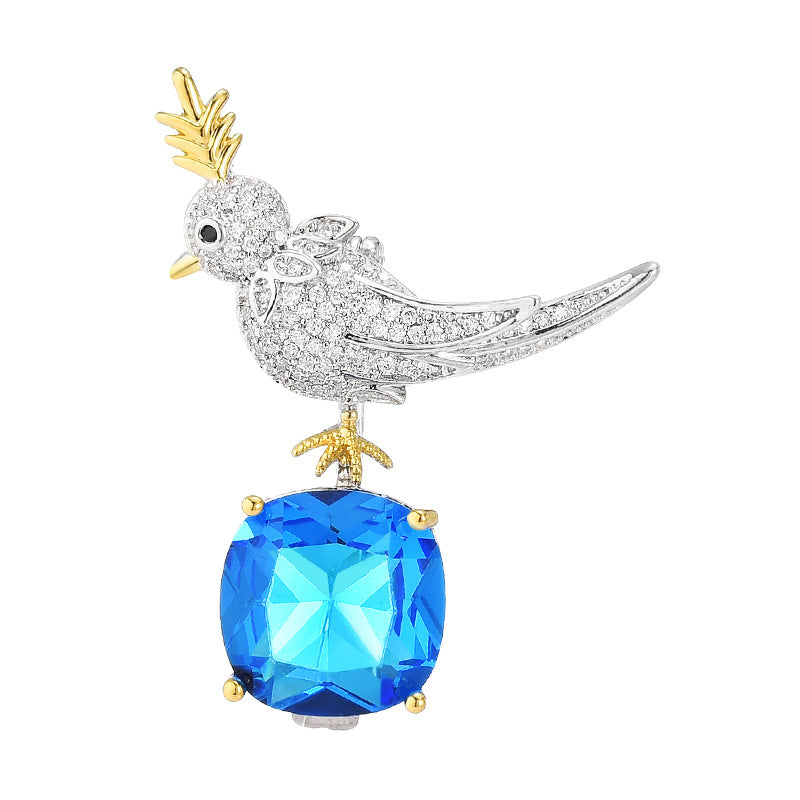 Blue Zircon Bird Brooch