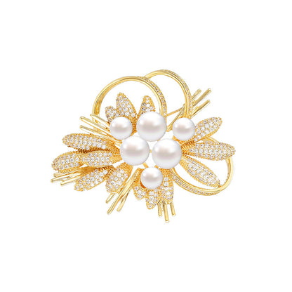 Freshwater Pearl Gold Flower Brooch