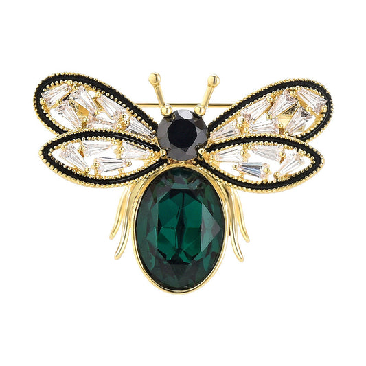 Emerald Crystal Bee - Micro-inlaid Brooch