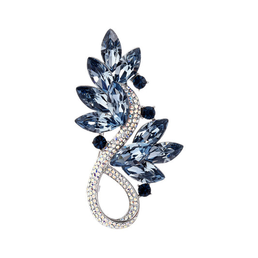 Retro Blue Crystal Leaf Bouquet  Brooch