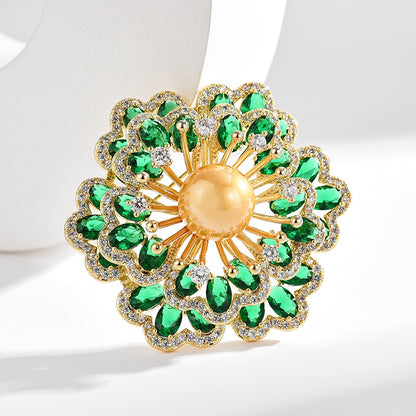 Crystal Emerald Freshwater Pearl Brooch