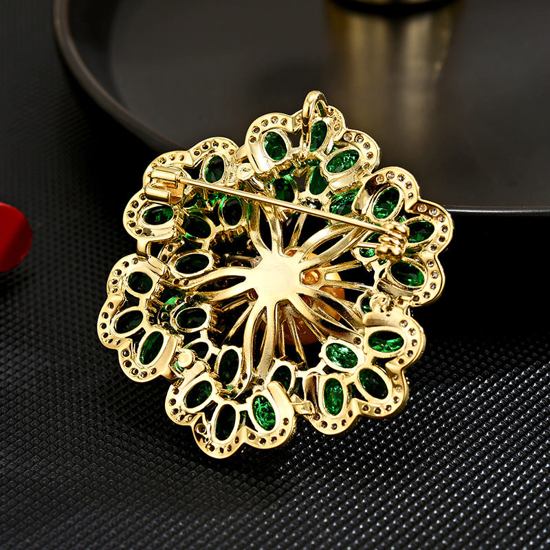 Crystal Emerald Freshwater Pearl Brooch