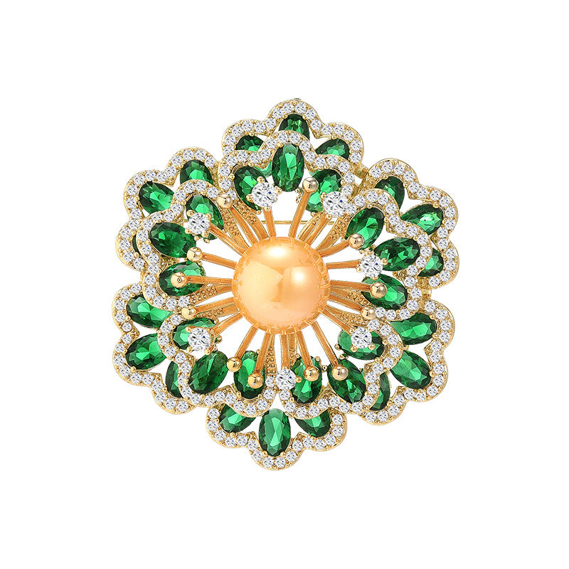 Crystal Emerald Freshwater Pearl Brooch