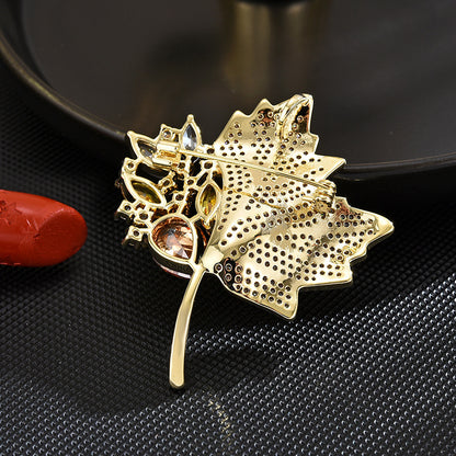 Diamond Gold Maple Leaf Brooch