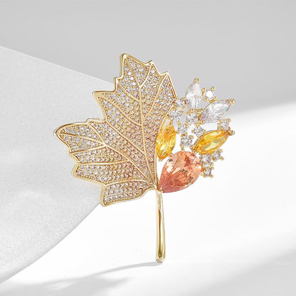 Diamond Gold Maple Leaf Brooch