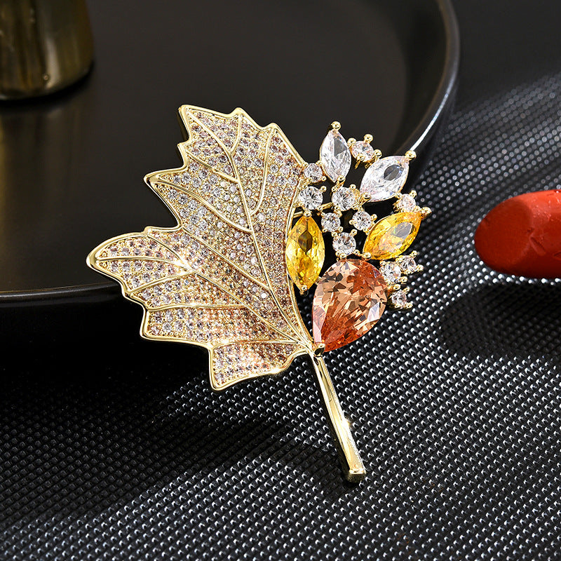 Diamond Gold Maple Leaf Brooch