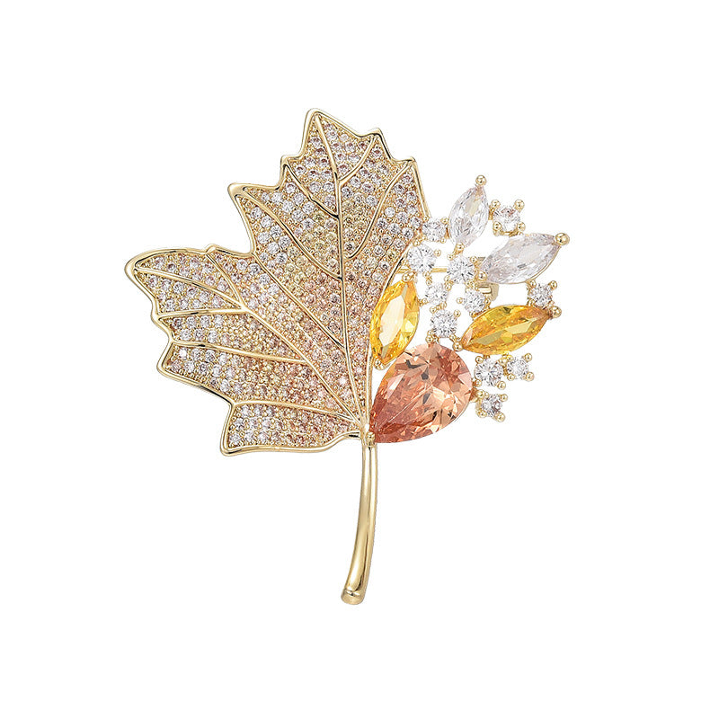 Diamond Gold Maple Leaf Brooch