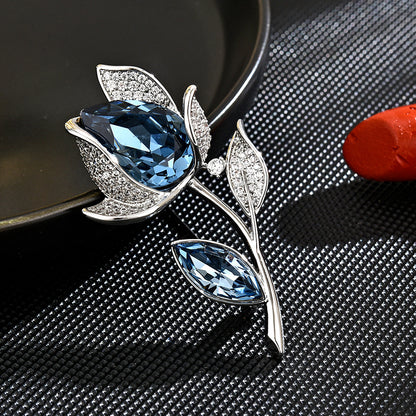 Blue Crystal Flower Brooch