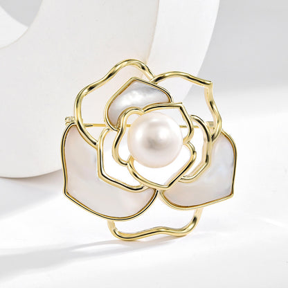 Natural Shell Camellia Brooch