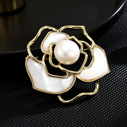 Natural Shell Camellia Brooch