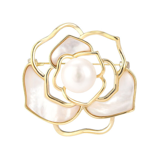 Natural Shell Camellia Brooch