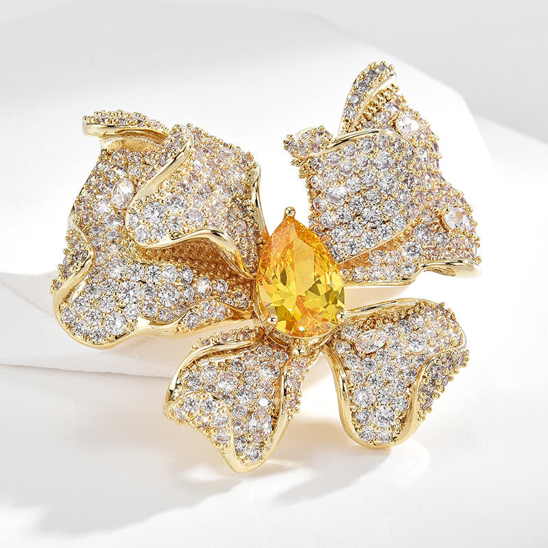 Yellow Crystal Butterfly Brooch