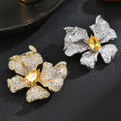 Yellow Crystal Butterfly Brooch