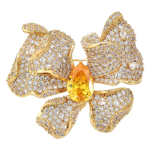 Yellow Crystal Butterfly Brooch