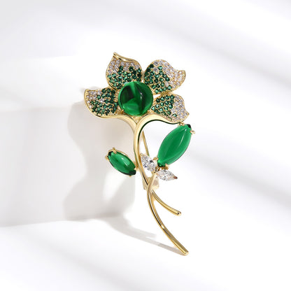 Emerald Lotus Brooch